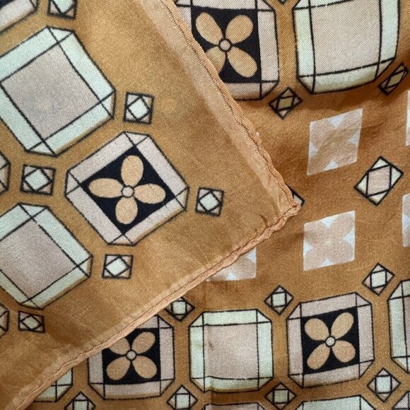 A Paris Creation Brown Square Vintage Scarf Geometric 100% Acetate 26.5” X 27” - Picture 3 of 4
